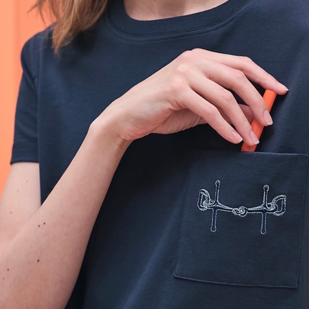 Hermes Cotton Jersey Straight Tee-Shirt Droit- Bleu Jean 40